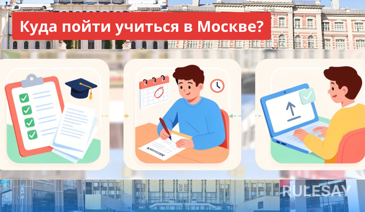 Инфографика о поступлении в Москве: чеклист документов, заполнение заявления к сроку и онлайн-подача