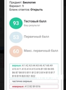Результаты ученицы с годового курса подготовки к ЦТ, результат 93 балла.