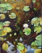 Картины маслом с изображением пруда с кувшинками включают в себя глубокие оттенки воды и яркие краски цветов.