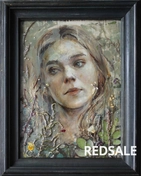 Портрет, левкас, масло, эпоксидная смола, цветы