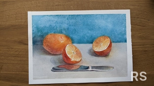 Акварель. Передача материальности. Рисунок ученицы, 9 класс.