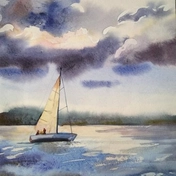 Картина выполнена на заказ, изображает корабль в море во время начинающейся грозы. В работе использованы масляные краски для передачи атмосферы волнения и напряженного ожидания.