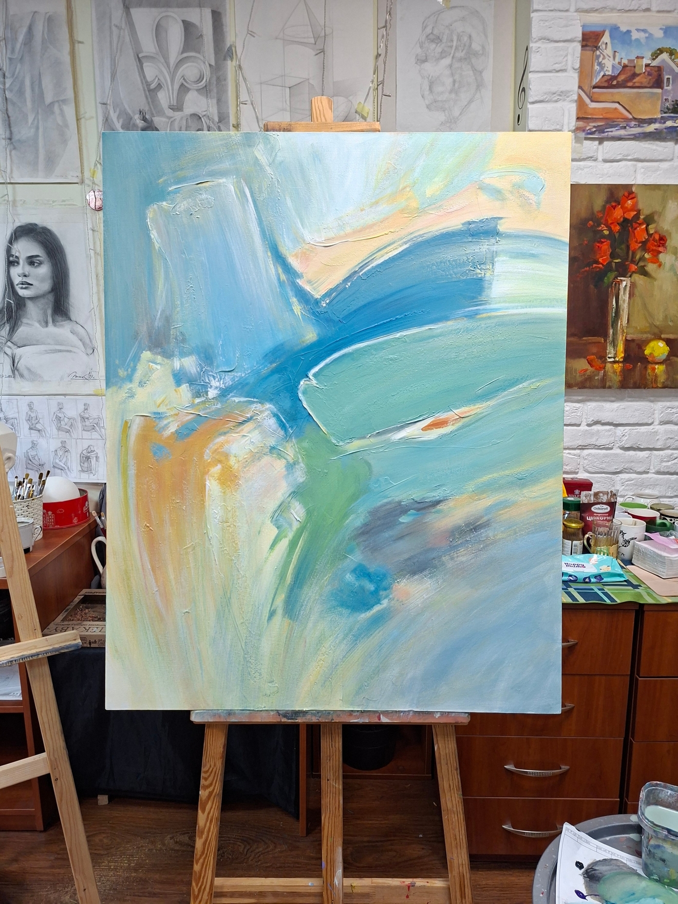 Абстрактная живопись в ваш интерьер. Творчество для души.
Техника: свободные мазки, игра текстур и переходов цвета.